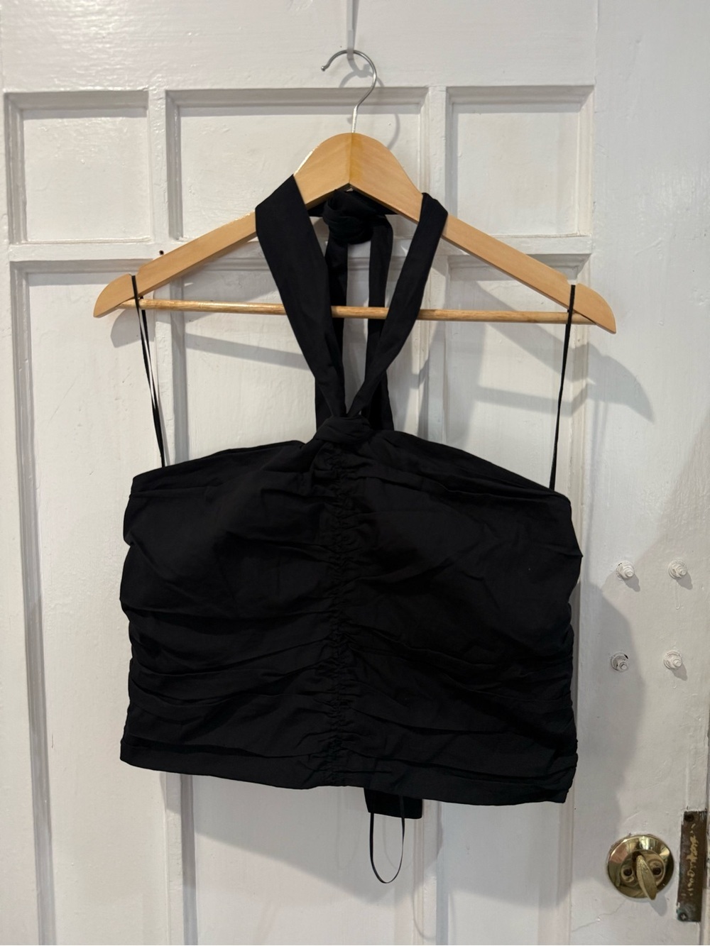 Mango Black Halter Ruched Crop Top